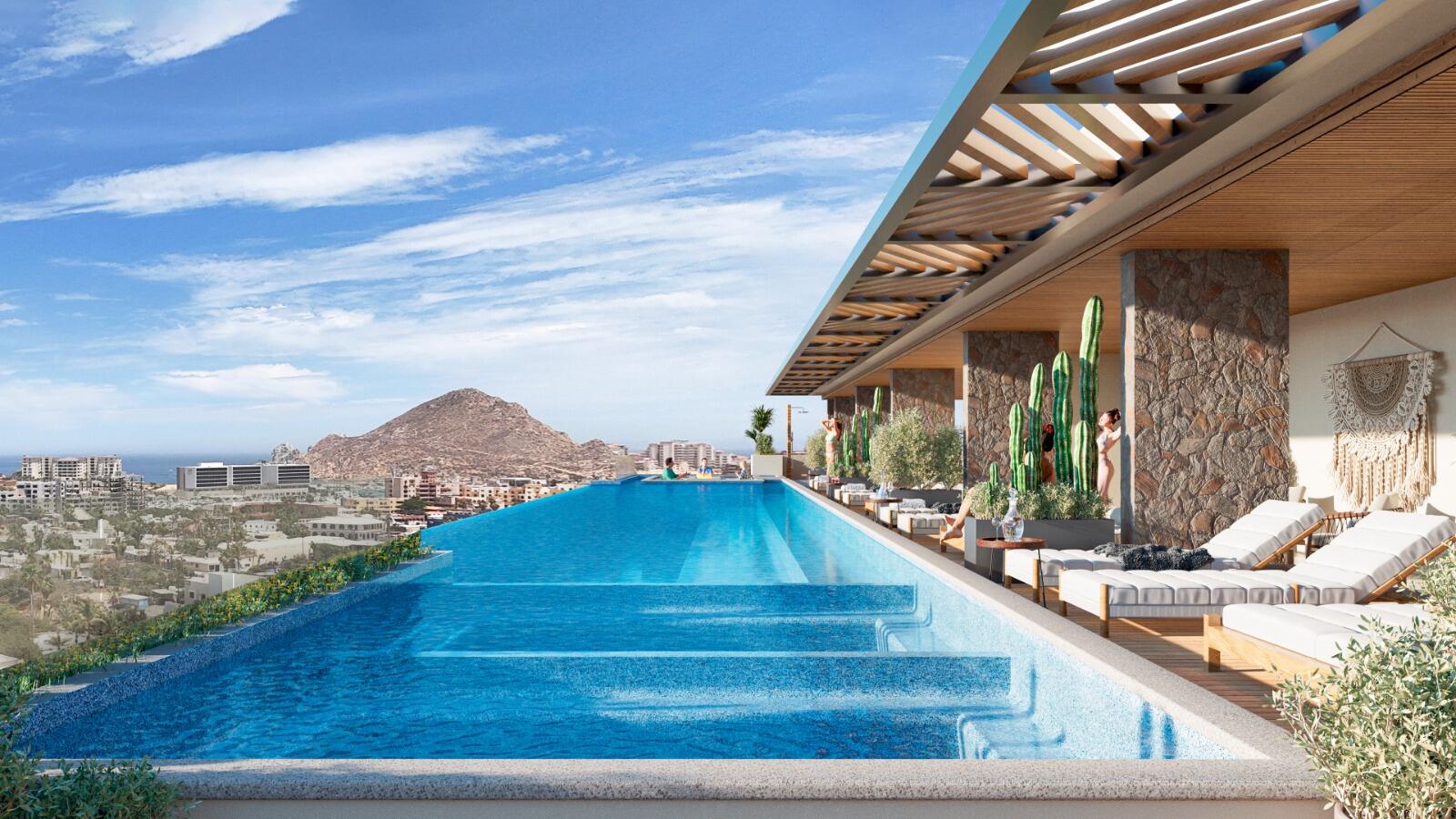 Los Cabos Veranda Residences Imagine a boutique community experience with resort amenities VERANDA offers you 18 condo units. 2 towers of 9 units each; three per level. 2 and 3 Bedroom layouts, with double height ceilings. Upscale finishes including: Marble floorings, Granite countertops, Solid wood carpentry in kitchen, doors, closets and bathroom cabinetries. Pocket door.Appliances included: microwave, 6-burner gas range, oven, dishwasher, sink with faucet, water heater and AC mini splits in bedrooms and living space. Garden Level units with Private Patio. Penthouses have Private Rooftop Terrace, including Marble flooring, Grill, Bar, Pergola and Half Bathroom.Community amenities: pool and jacuzzi, guest bathrooms, grill and bar, picnic area, kids area, gym, elevators, guests parking. – De la laguna, Cabo San Lucas, BS