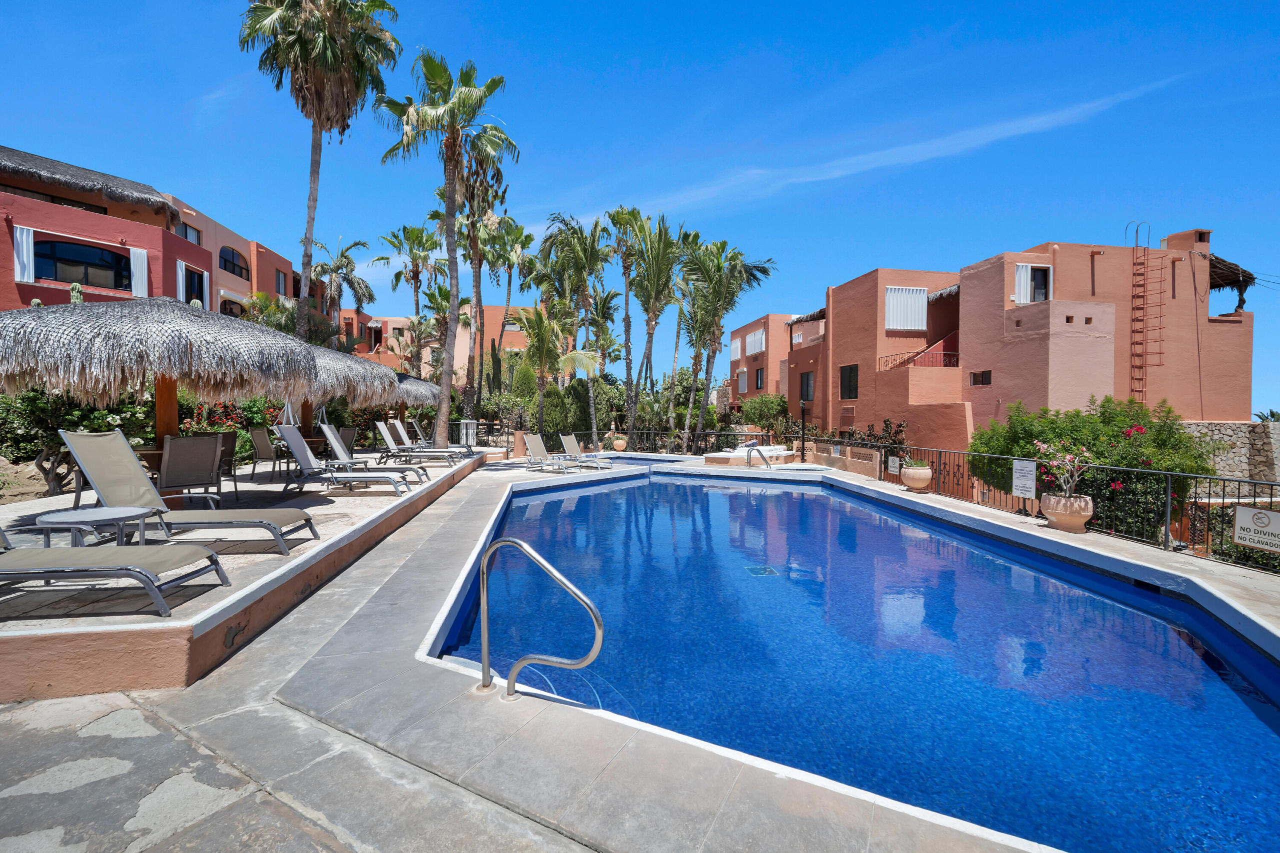 Esperanza Cabo Bello Plaza Calafia in Cabo Bello is known for its charm, elegance, privacy, and access to one of the only swimmable beaches in Cabo San Lucas. This unique condominium features an open concept layout with 2 spacious bedrooms, each with its own en-suite bathrooms, perfect blend of comfort, privacy and functionality. Perfectly situated between two sparkling swimming pools, for sale