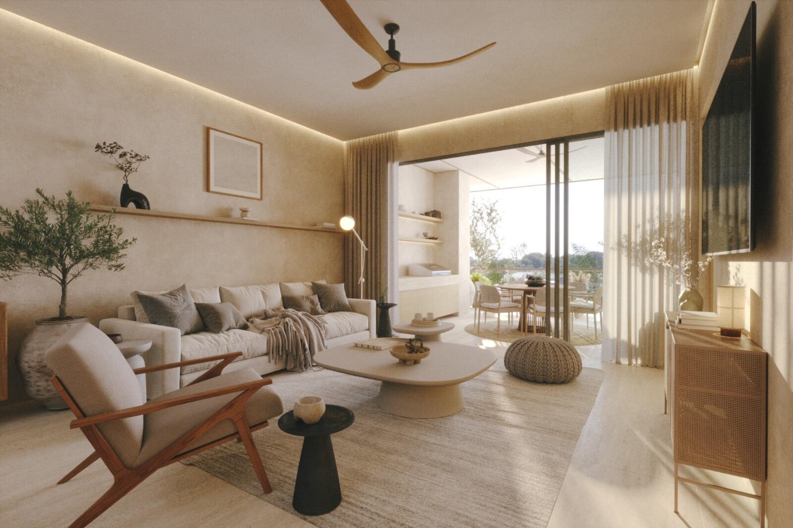 Esperanza The Canyon Entre Piedras This is a stunning 2-bed, 2.5-bath ground floor pent-garden condo at The Canyon. Thoughtfully designed with elegant finishes, it features a private patio garden and seamless indoor-outdoor living. Located in El Tule and designed by the acclaimed Artigas firm, this residence also includes a special gift. Buyers' choice of a 6-seater Canam, a two-seater side by side, or a 4-seater golf cart for desert adventures! Optional Canyon Club membership is available, providing access to Wild Canyon, Hilton Beach Club, and Wild Bay. Enjoy access to exclusive amenities including 3 pools, a wellness center, a cold plunge, a golf/sports simulator, and a Moduvated fitness center. Visit us for your exciting Canam tour today! – Lomas Del Tule, San Jose Corridor, BS