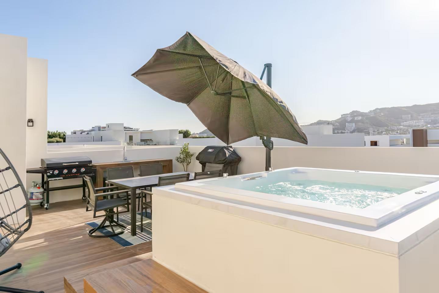 Esperanza Marea Los Cabos PENTHOUSE with private rooftop and spa jacuzzi to enjoy the evening sunsets. 2 bedroom, 2 bath, fully furnished condo in the heart of downtown Cabo San Lucas. Famous, Medano beach is just a few blocks away and all convinces are at your doorstep. Marea condos has its own gym, pool, picnic area, fire pit and 24 hr security. Everything you need is here in this modern and turn key condo. for sale